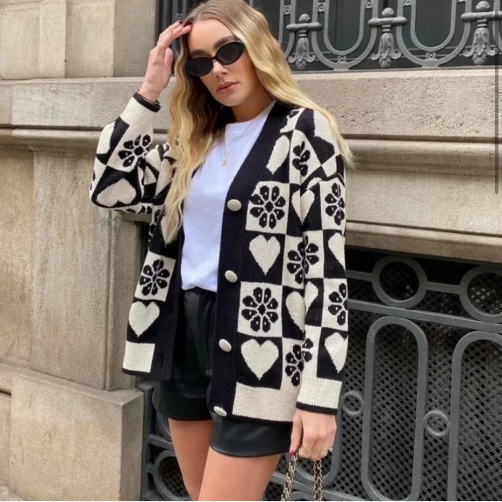 ZARA JACQUARD HEART KNIT JACKET - Picture 4 of 11